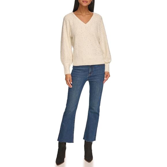 Karl Lagelfeld Paris Sparkle V-Neck Sweater - Picture 12 of 12